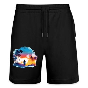 Einfach nur Sommer, Sonne und Strand - Stanley/Stella Unisex Bio Joggingshorts Trainer  - Schwarz - Vorne - Nik (191cm) & Marisol (170cm)