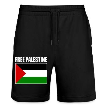 Free palestine - Stanley/Stella Trainer Unisex Organic Jogging Shorts - black - Front - Nik (191cm) & Marisol (170cm)