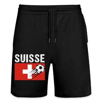 Switzerland Flag Gift Swiss Football Football - Stanley/Stella Trainer Unisex Organic Jogging Shorts - black - Front - Nik (191cm) & Marisol (170cm)