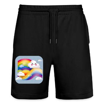 Cute clouds with rainbow - Stanley/Stella Trainer Unisex Organic Jogging Shorts - black - Front - Nik (191cm) & Marisol (170cm)