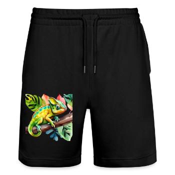 Cute little chameleon - Stanley/Stella Trainer Unisex Organic Jogging Shorts - black - Front - Nik (191cm) & Marisol (170cm)