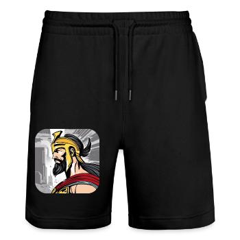 Sparta Warrior - Stanley/Stella Trainer Unisex Organic Jogging Shorts - black - Front - Nik (191cm) & Marisol (170cm)