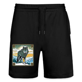 Cooler Wolf im keltischen Style - Stanley/Stella Unisex Bio Joggingshorts Trainer  - Schwarz - Vorne - Nik (191cm) & Marisol (170cm)