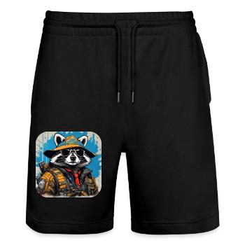 Cool Cyberspace Raccoon - Stanley/Stella Trainer Unisex Organic Jogging Shorts - black - Front - Nik (191cm) & Marisol (170cm)