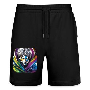 Colorful Superhero - Stanley/Stella Trainer Unisex Organic Jogging Shorts - black - Front - Nik (191cm) & Marisol (170cm)