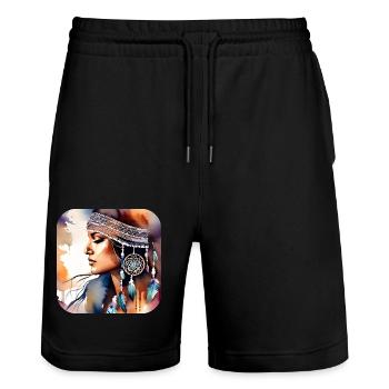 Femme mystique avec des plumes - Short de jogging bio TRAINER Stanley/Stella unisexe - noir - Devant - Nik (191cm) & Marisol (170cm)