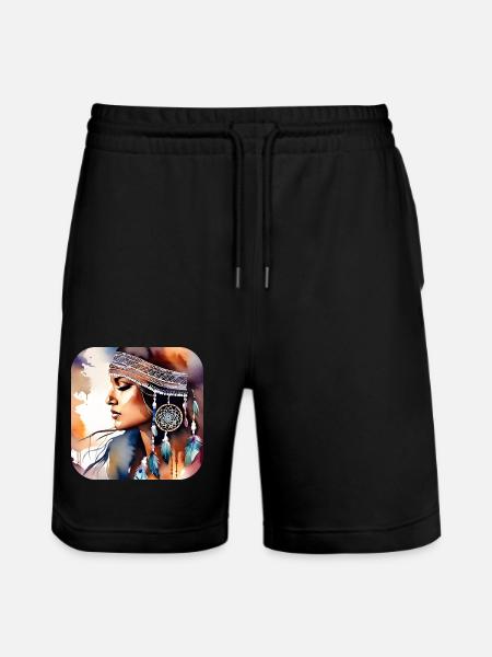 Mystical woman with feathers - Stanley/Stella Trainer Unisex Organic Jogging Shorts - black
