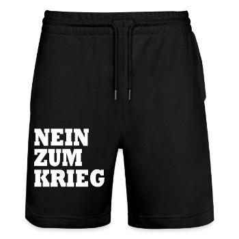 Nein zum krieg - Stanley/Stella Unisex Bio Joggingshorts Trainer  - Schwarz - Vorne - Nik (191cm) & Marisol (170cm)