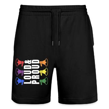 PRIDE Loud and PROUD white 2 - Stanley/Stella Unisex Bio Joggingshorts Trainer  - Schwarz - Vorne - Nik (191cm) & Marisol (170cm)