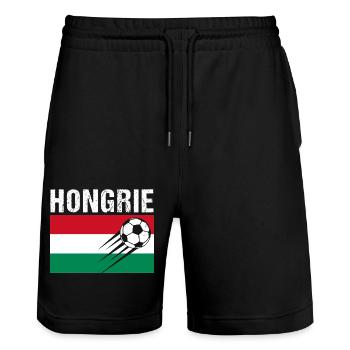 Hungary Flag Hungarian Football Gift - Stanley/Stella Trainer Unisex Organic Jogging Shorts - black - Front - Nik (191cm) & Marisol (170cm)