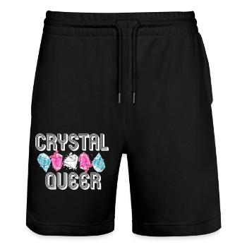 Crystal Queer Trans Pride Rainbow Crystals - Stanley/Stella Trainer Unisex Organic Jogging Shorts - black - Front - Nik (191cm) & Marisol (170cm)