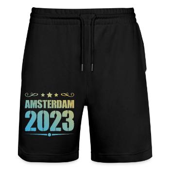 Amsterdam 2023 - Short de jogging bio TRAINER Stanley/Stella unisexe - noir - Devant - Nik (191cm) & Marisol (170cm)