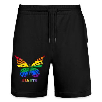 LGBT Gay Pride Month Gay Rainbow Love Butterfly - Stanley/Stella Trainer Unisex Organic Jogging Shorts - black - Front - Nik (191cm) & Marisol (170cm)