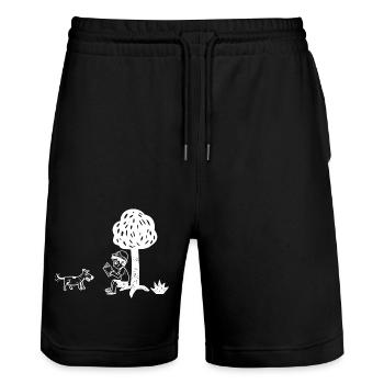 Boy reading under tree woodcut - Stanley/Stella Trainer Unisex Organic Jogging Shorts - black - Front - Nik (191cm) & Marisol (170cm)