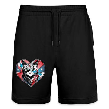 Cœur de chat - Short de jogging bio TRAINER Stanley/Stella unisexe - noir - Devant - Nik (191cm) & Marisol (170cm)