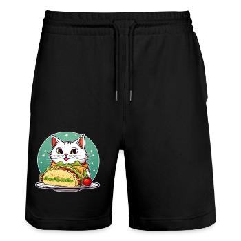 Niedliche Katze mit Taco - Stanley/Stella Unisex Bio Joggingshorts Trainer  - Schwarz - Vorne - Nik (191cm) & Marisol (170cm)