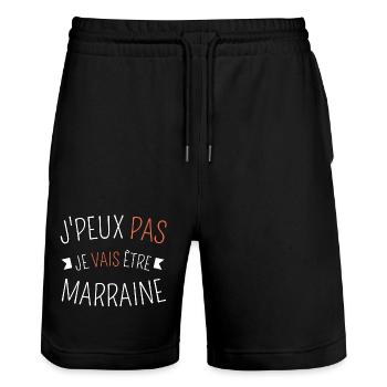 J peux pas je vais être marraine - Short de jogging bio TRAINER Stanley/Stella unisexe - noir - Devant - Nik (191cm) & Marisol (170cm)