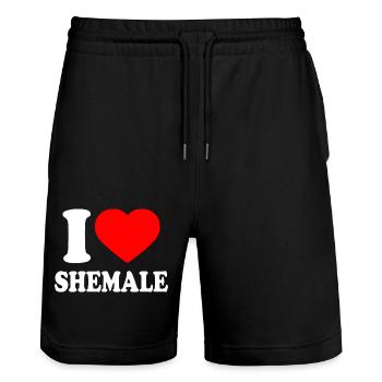 I love shemale - Short de jogging bio TRAINER Stanley/Stella unisexe - noir - Devant - Nik (191cm) & Marisol (170cm)
