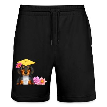 Bachelor Dachshund School Leaving Certificate Studies Dogs - Stanley/Stella Trainer Unisex Organic Jogging Shorts - black - Front - Nik (191cm) & Marisol (170cm)