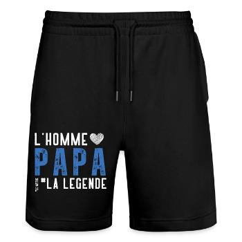 Papa, Homme, Mythe, Légende - Cadeau papa - Short de jogging bio TRAINER Stanley/Stella unisexe - noir - Devant - Nik (191cm) & Marisol (170cm)