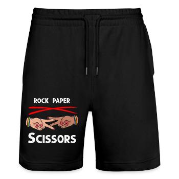 Ciseaux en papier rock drôle Lesbian Pride LGBT - Short de jogging bio TRAINER Stanley/Stella unisexe - noir - Devant - Nik (191cm) & Marisol (170cm)