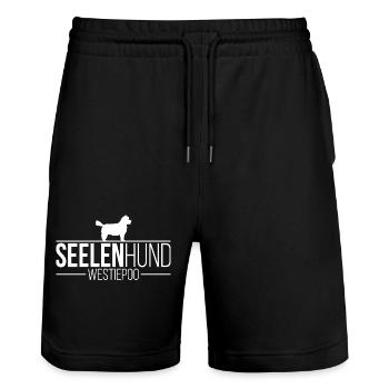 Westiepoo Seelenhund Hunde Hund Wilsigns - Stanley/Stella Unisex Bio Joggingshorts Trainer  - Schwarz - Vorne - Nik (191cm) & Marisol (170cm)