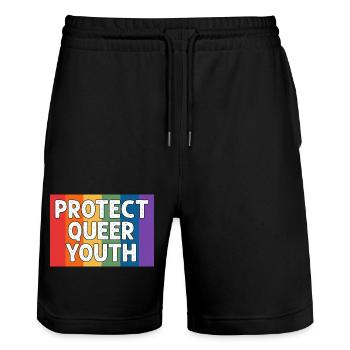 Queere Jugend schützen Regenbogen LGBT Rechte Stolz - Stanley/Stella Unisex Bio Joggingshorts Trainer  - Schwarz - Vorne - Nik (191cm) & Marisol (170cm)