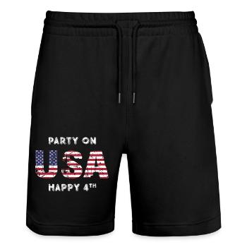 Patriotic Fourth of July Distressed T-Shirt - Stanley/Stella Trainer Unisex Organic Jogging Shorts - black - Front - Nik (191cm) & Marisol (170cm)
