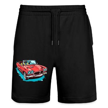 Red convertible - Stanley/Stella Trainer Unisex Organic Jogging Shorts - black - Front - Nik (191cm) & Marisol (170cm)