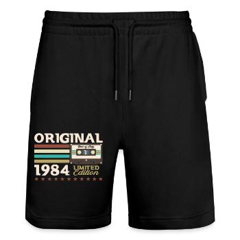 40. Geburtstag Kassette Juli 1984 Jahrgang 1984 - Stanley/Stella Unisex Bio Joggingshorts Trainer  - Schwarz - Vorne - Nik (191cm) & Marisol (170cm)