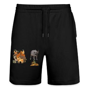 Giraffe - Stanley/Stella Trainer Unisex Organic Jogging Shorts - black - Front - Nik (191cm) & Marisol (170cm)