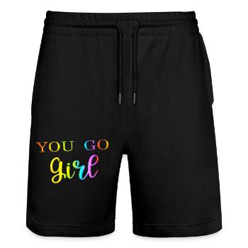 you go girl power women girl feminism quotes woman - Stanley/Stella Trainer Unisex Organic Jogging Shorts - black - Front - Nik (191cm) & Marisol (170cm)