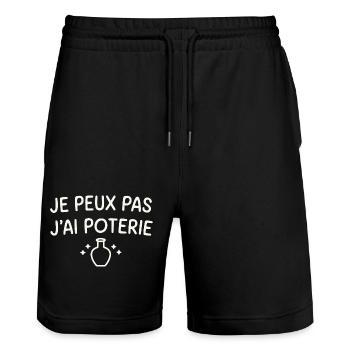 I can't I have Pottery - Stanley/Stella Trainer Unisex Organic Jogging Shorts - black - Front - Nik (191cm) & Marisol (170cm)