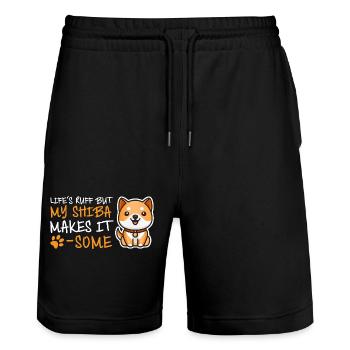 Süßes LIFE'S RUFF BUT MY SHIBA MAKES IT PAW SOME - Stanley/Stella Trainer Unisex Organic Jogging Shorts - black - Front - Nik (191cm) & Marisol (170cm)
