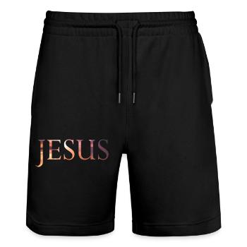 Jesus - Blitz - Stanley/Stella Unisex Bio Joggingshorts Trainer  - Schwarz - Vorne - Nik (191cm) & Marisol (170cm)