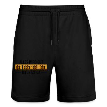 Erzgebirge alles wird gut - Stanley/Stella Unisex Bio Joggingshorts Trainer  - Schwarz - Vorne - Nik (191cm) & Marisol (170cm)