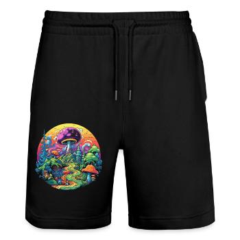 Psychedelic mushrooms - Stanley/Stella Trainer Unisex Organic Jogging Shorts - black - Front - Nik (191cm) & Marisol (170cm)