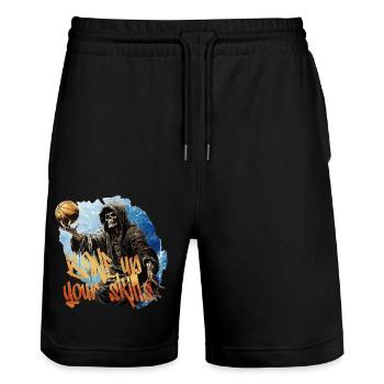 Skeleton Playing Basketball Halloween Costume - Stanley/Stella Trainer Unisex Organic Jogging Shorts - black - Front - Nik (191cm) & Marisol (170cm)