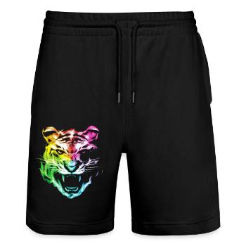 Leopard Tiger Tier - Stanley/Stella Unisex Bio Joggingshorts Trainer  - Schwarz - Vorne - Nik (191cm) & Marisol (170cm)