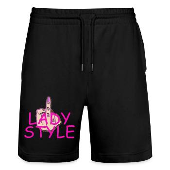 Lady Style Mittelfinger - Stanley/Stella Unisex Bio Joggingshorts Trainer  - Schwarz - Vorne - Nik (191cm) & Marisol (170cm)