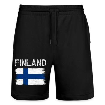 Finland Flag Distressed Brush - Stanley/Stella Trainer Unisex Organic Jogging Shorts - black - Front - Nik (191cm) & Marisol (170cm)