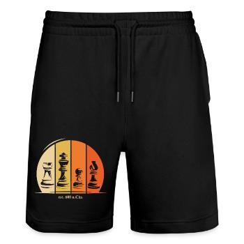 Schach Figuren Symbol Logo Geschichte retro - Stanley/Stella Unisex Bio Joggingshorts Trainer  - Schwarz - Vorne - Nik (191cm) & Marisol (170cm)