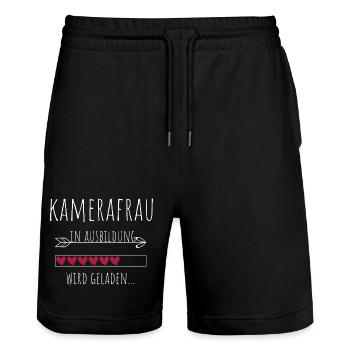 Kamerafrau in Ausbildung Geschenk - Stanley/Stella Unisex Bio Joggingshorts Trainer  - Schwarz - Vorne - Nik (191cm) & Marisol (170cm)