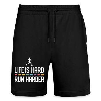 Das Leben ist hart. Laufen Sie härter. - Stanley/Stella Unisex Bio Joggingshorts Trainer  - Schwarz - Vorne - Nik (191cm) & Marisol (170cm)