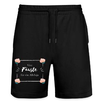 Four fists for an Alleluia - Stanley/Stella Trainer Unisex Organic Jogging Shorts - black - Front - Nik (191cm) & Marisol (170cm)