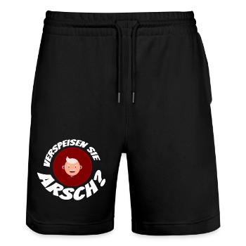 Verspeisen Sie Arsch - Lustiges Logo Fun Geschenk - Stanley/Stella Unisex Bio Joggingshorts Trainer  - Schwarz - Vorne - Nik (191cm) & Marisol (170cm)
