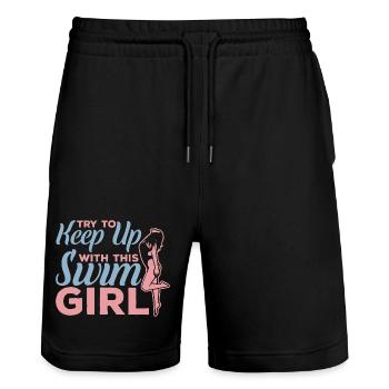 Schwimmsportlerin - Stanley/Stella Unisex Bio Joggingshorts Trainer  - Schwarz - Vorne - Nik (191cm) & Marisol (170cm)