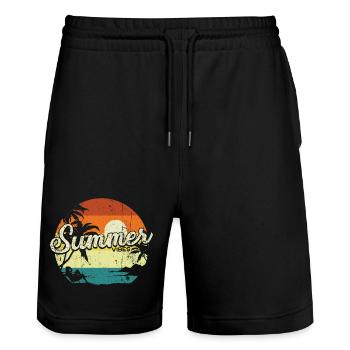 Summer Vibes Sunset Retro - Stanley/Stella Trainer Unisex Organic Jogging Shorts - black - Front - Nik (191cm) & Marisol (170cm)