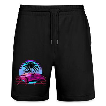 Retro Wave Sport Car Vaporwave Sunset - Stanley/Stella Trainer Unisex Organic Jogging Shorts - black - Front - Nik (191cm) & Marisol (170cm)