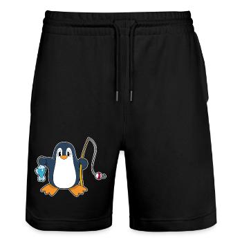 Pinguin Angler Fisch Angeln - Stanley/Stella Unisex Bio Joggingshorts Trainer  - Schwarz - Vorne - Nik (191cm) & Marisol (170cm)